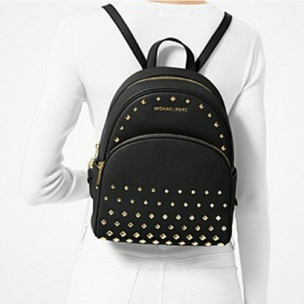 Michael Kors Medium Abbey Pebbled Leather Studded Backpack Bag